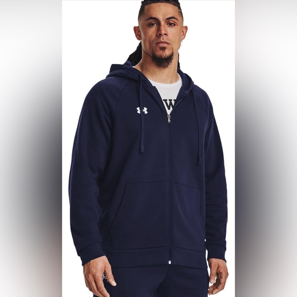 NWT Men’s Under Armour Midnight Navy Rival Fleece Full Zip Hoodie Size Large - Picture 2 of 10
